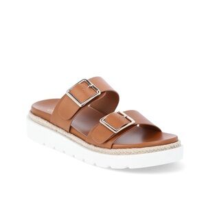 Madden NYC Flatform Two Strap Sandals Women’s SZ 11 Brown Faux Leather Slip On